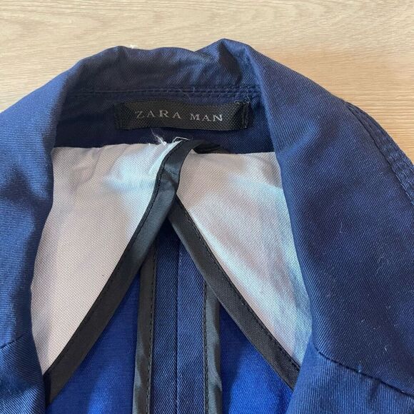 Zara Man Sport Jacket Blazer - Cobalt Blue Size 44 With Elbow Patches - Picture 6 of 11